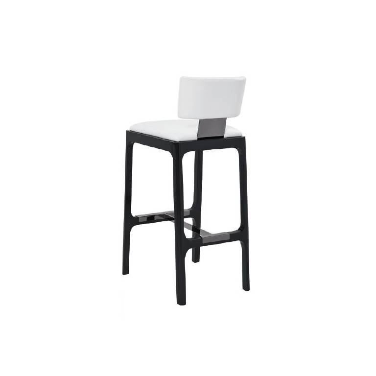 Modern Gramercy Bar Stool in White Leather with Americano Ash Frame by Powell & Bonnell For Sale