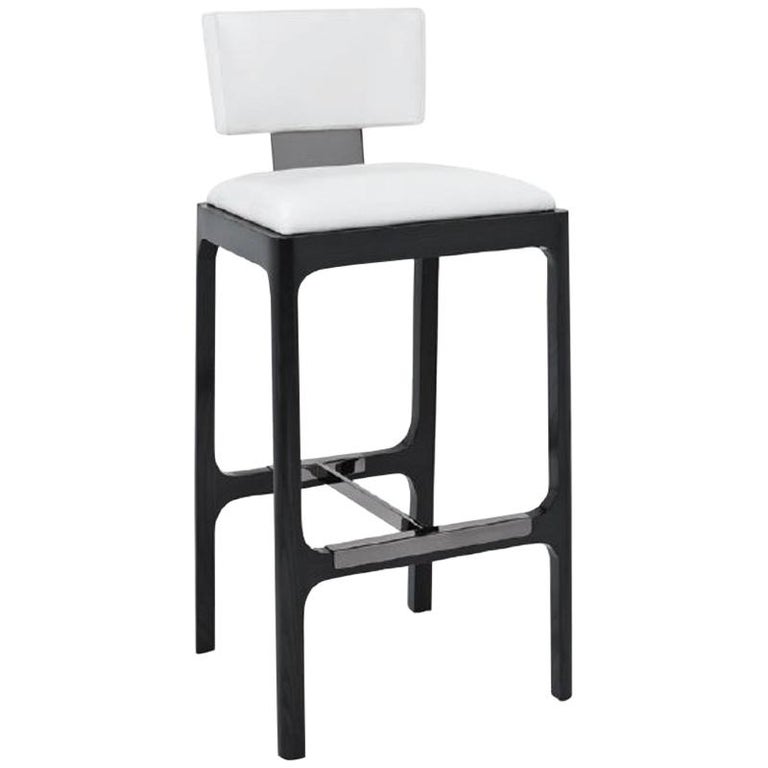 Gramercy Counter Stool in White Leather with Ash Frame by Powell and ...