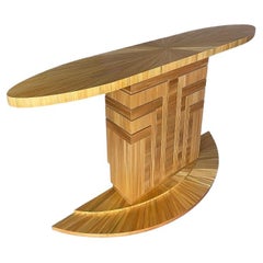 Grande console de style Art Déco en marqueterie de paille, pièce unique