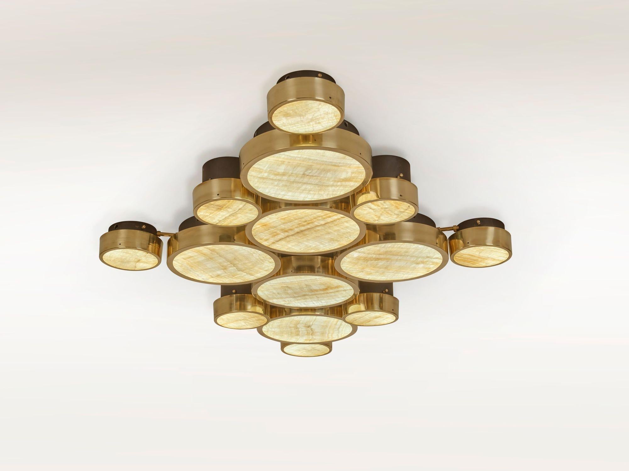 Gran Costellazione, Géminis, Lámpara empotrada de ónice y latón Diseño Piattelli en Nuevo estado para la venta en Tavarnelle val di Pesa, Florence