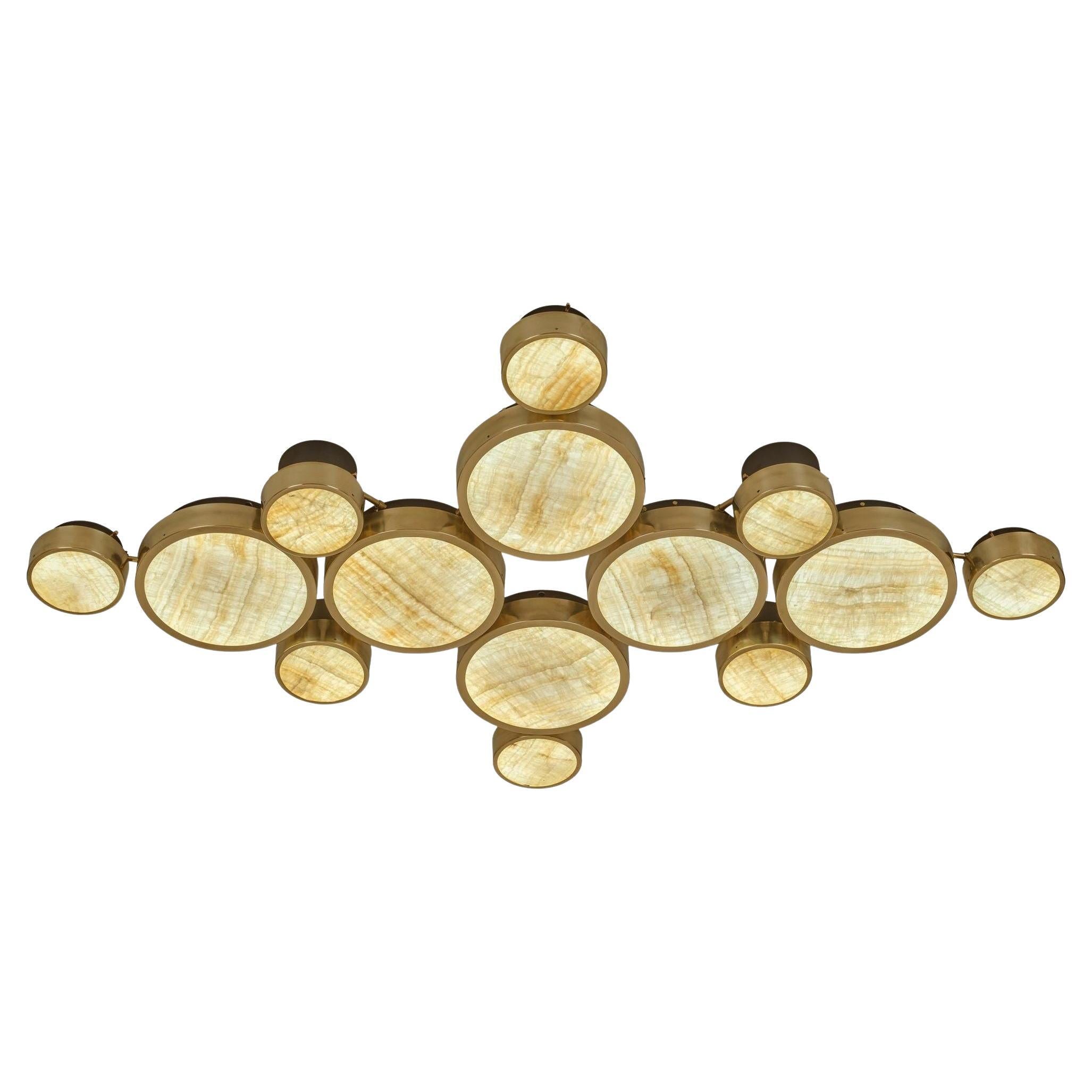 Gran Costellazione, Gemini, Brass Onyx Flush Mount Chandelier Piattelli design
