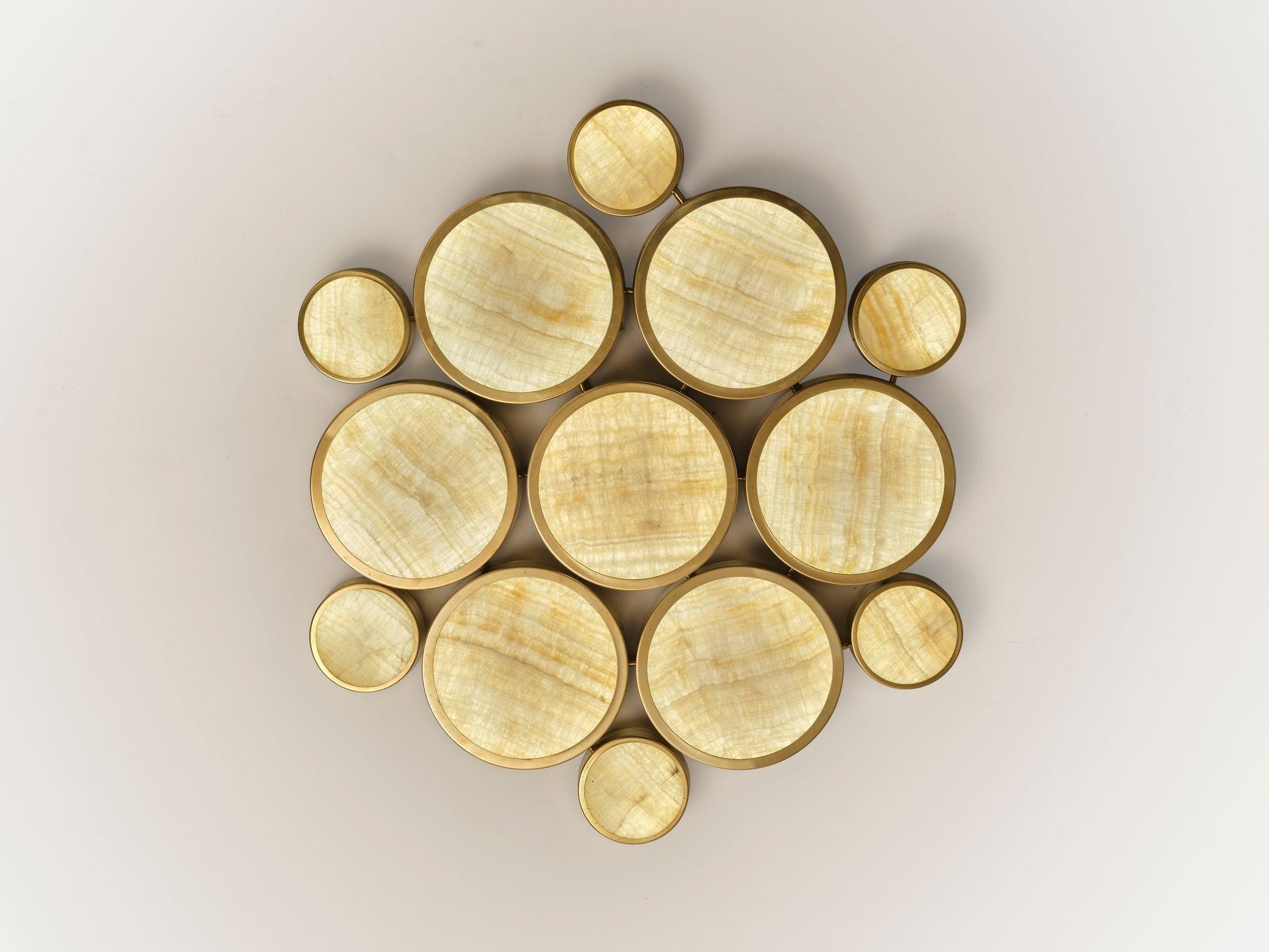 Gran Costellazione, Libra, Brass Onyx Flush Mount Chandelier Piattelli design In New Condition For Sale In Tavarnelle val di Pesa, Florence