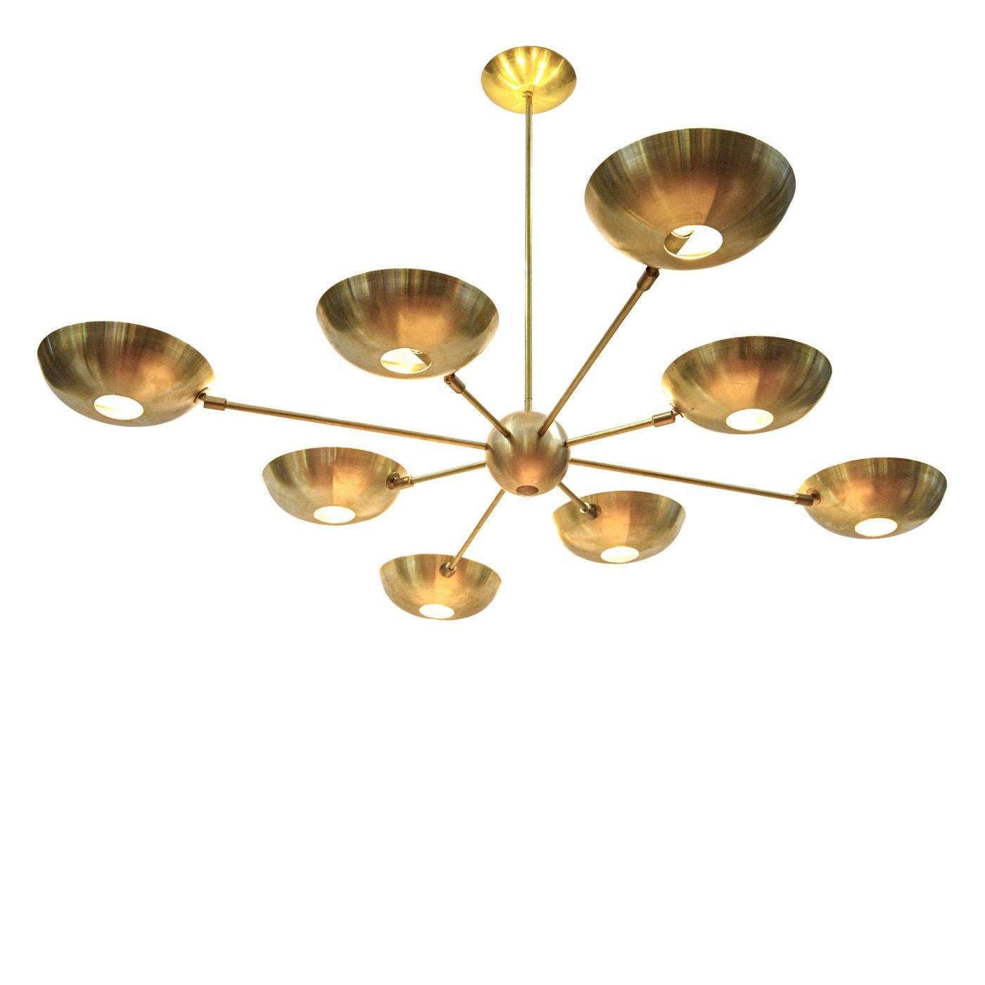 This stunning chandelier from the Orbitale Collection is named after the distinctive design boasting eight globes revolving around a central pole that evokes images of the solar system orbiting planets. Brimming with sophistication, it is crafted