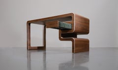 Modern Writing Desk "Gran Torino" in Walnut & Emerald Leather by Ivan Paradisi