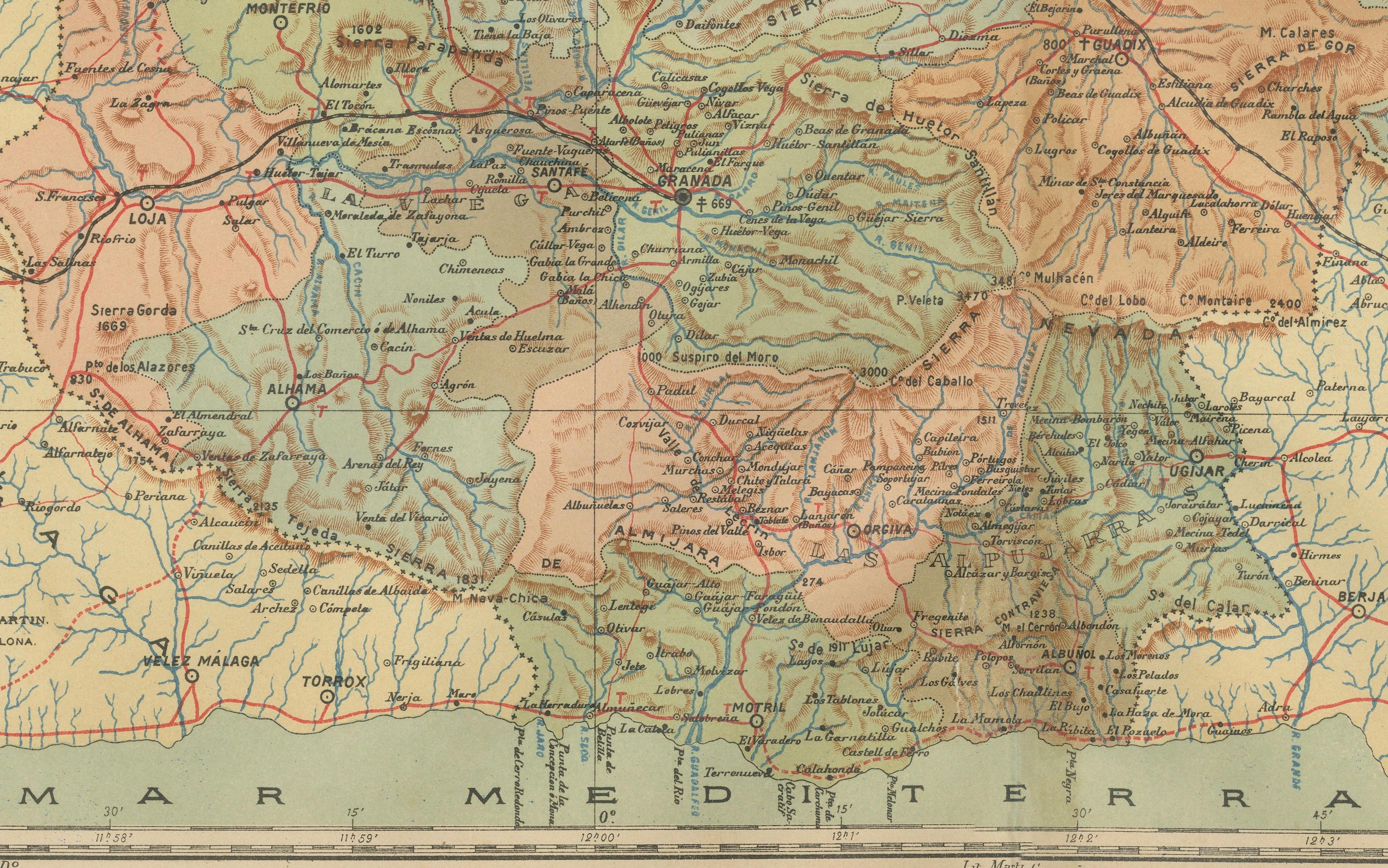 Granada 1902: A Cartographic Exploration of Andalusia's Mountainous Province For Sale 1