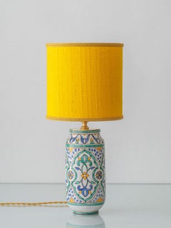 Granada Andalusian Albarello Ceramic Table Lamp, New Saffron Silk Lampshade