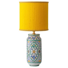 Granada Andalusian Albarello Ceramic Table Lamp, New Saffron Silk Lampshade