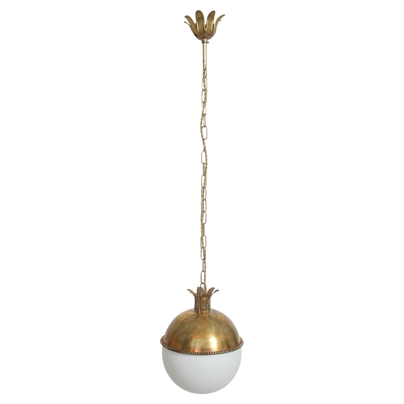 "Granada" brass and white opaline ceiling lamp, Barracuda Edition. For Sale