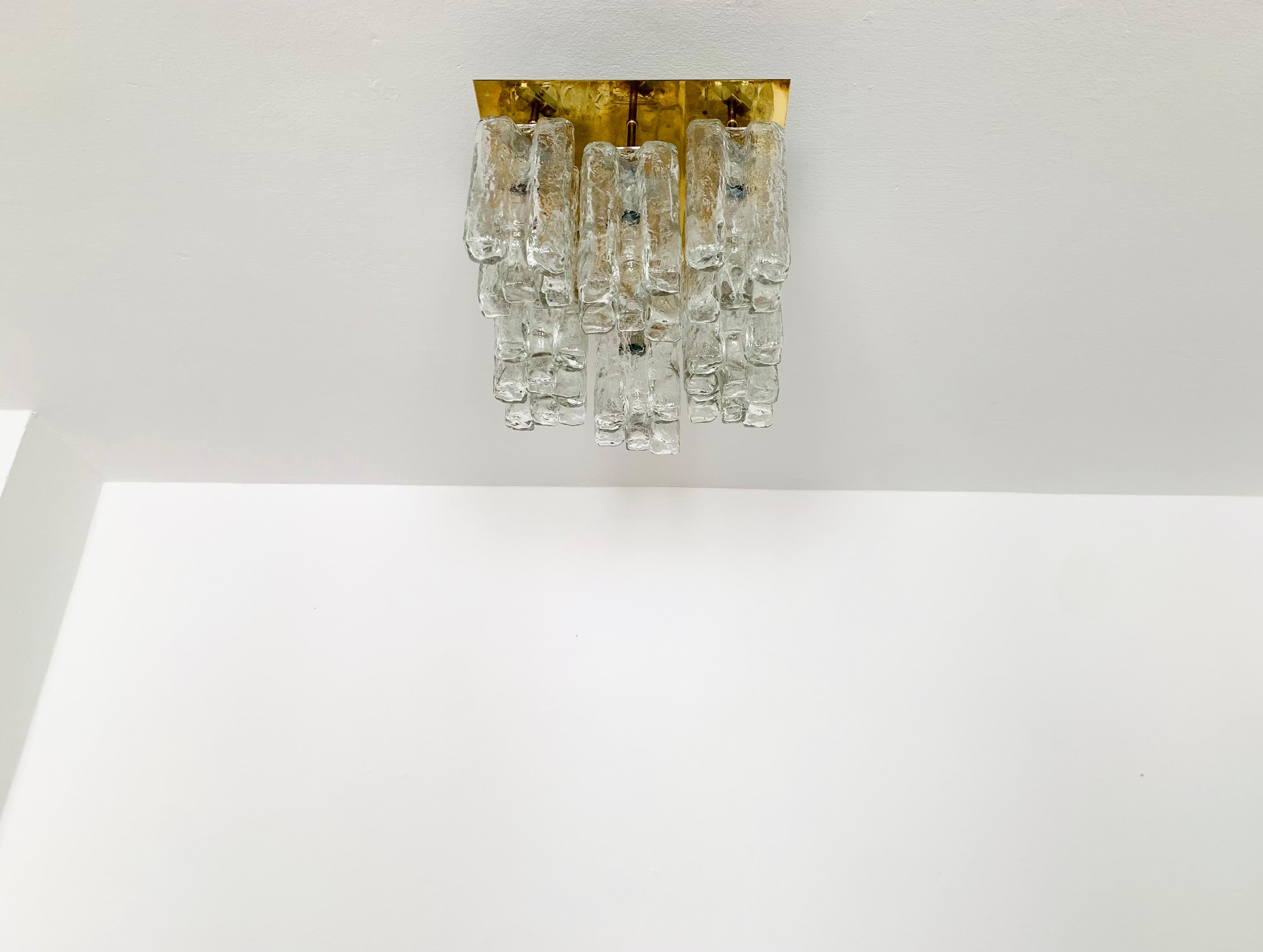 Austrian Granada Ice Glass Flush Light by J.T. Kalmar