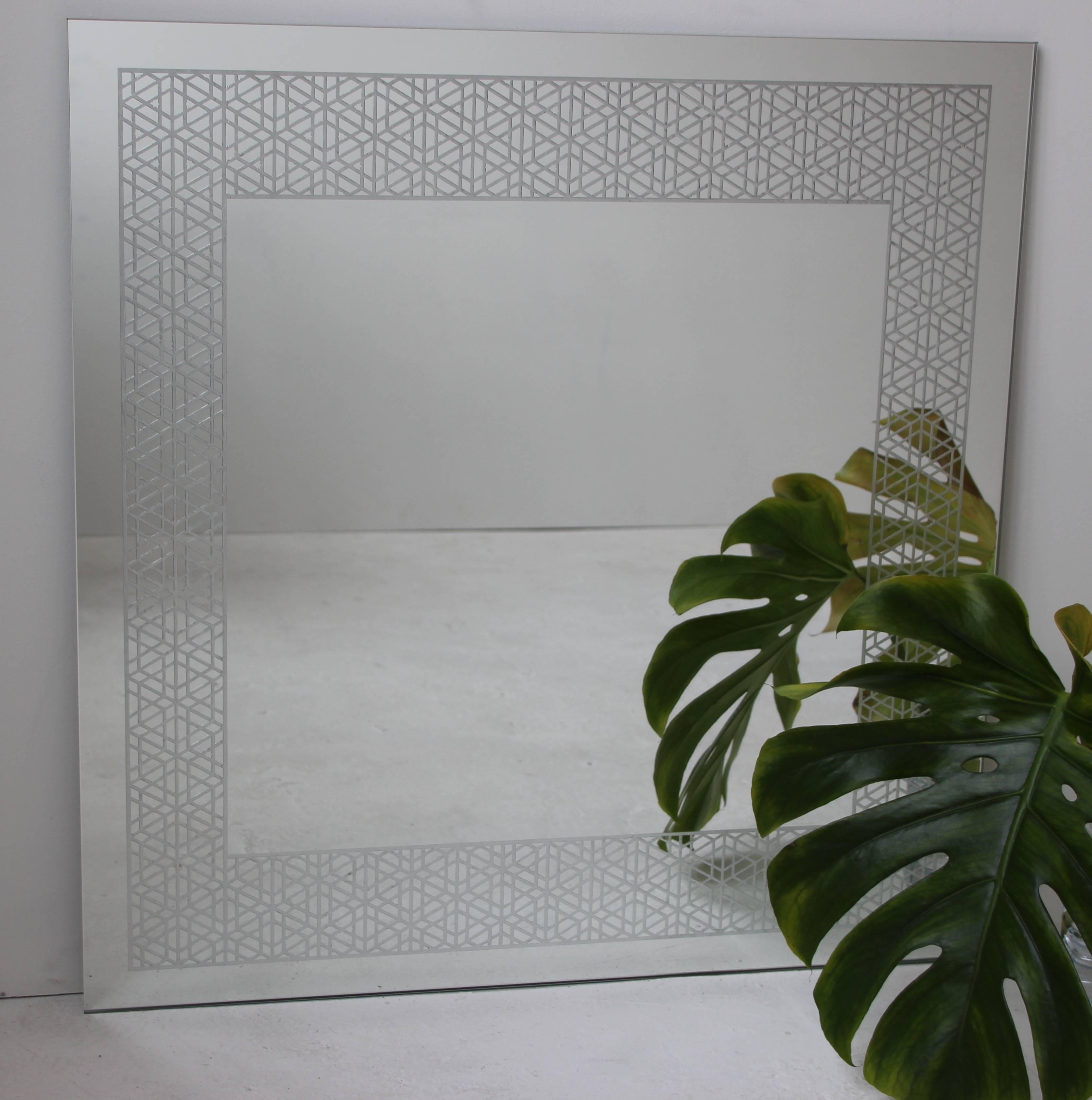 British Granada Mirror, Square Etched Hand Gilded Silver Frameless For Sale