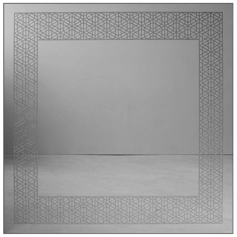 Granada Mirror, Square Etched Hand Gilded Silver Frameless For Sale at