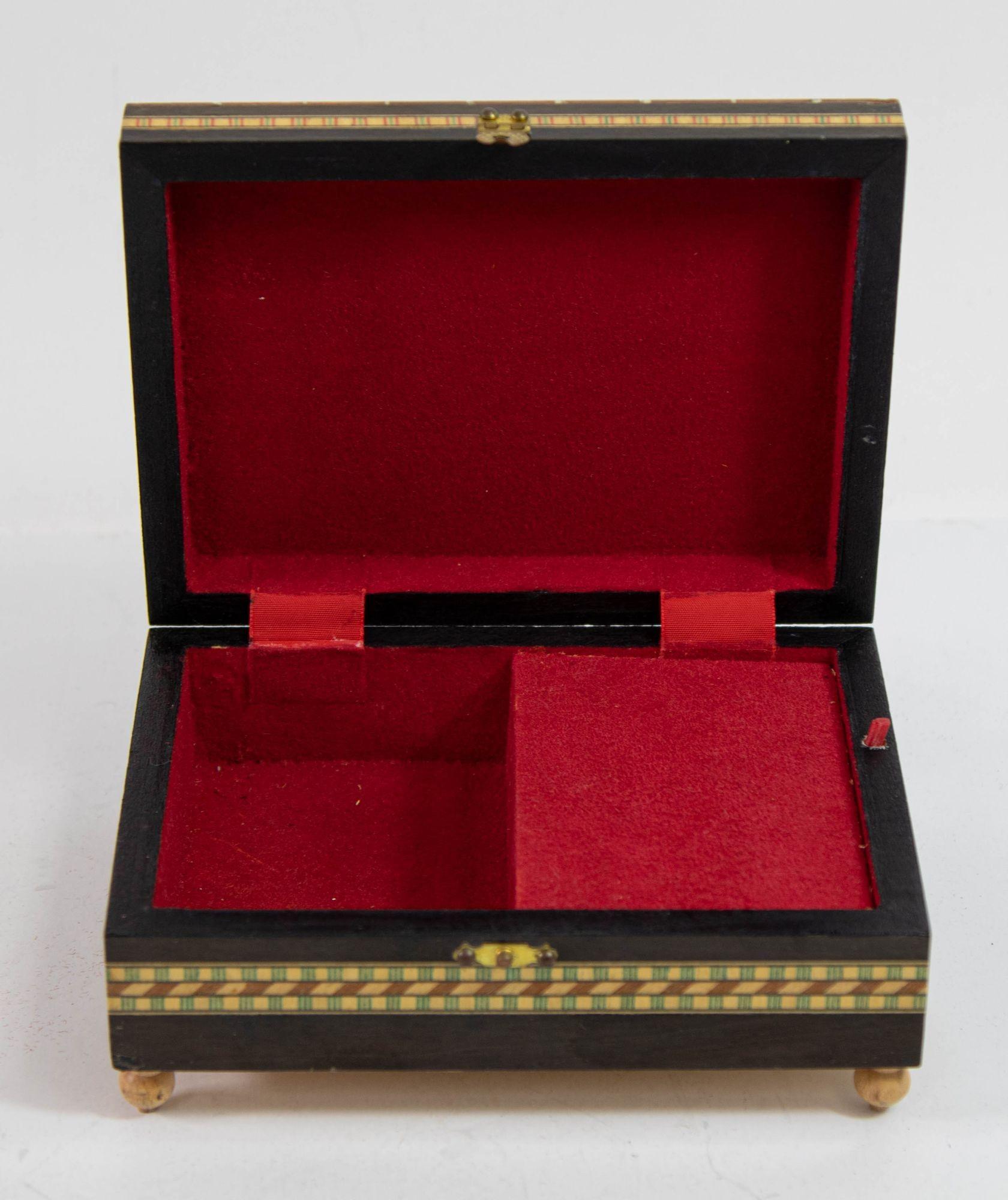20th Century Granada Moorish Spain Inlaid Marquetry Jewelry Music Box For Sale