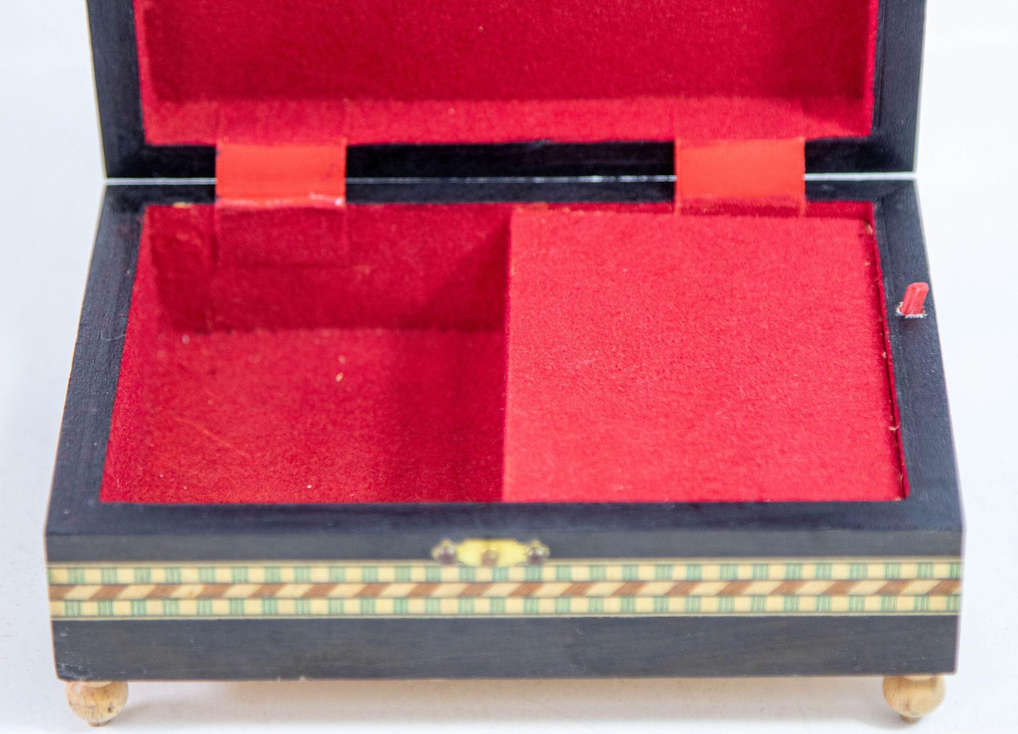 Fruitwood Granada Moorish Spain Inlaid Marquetry Jewelry Music Box For Sale