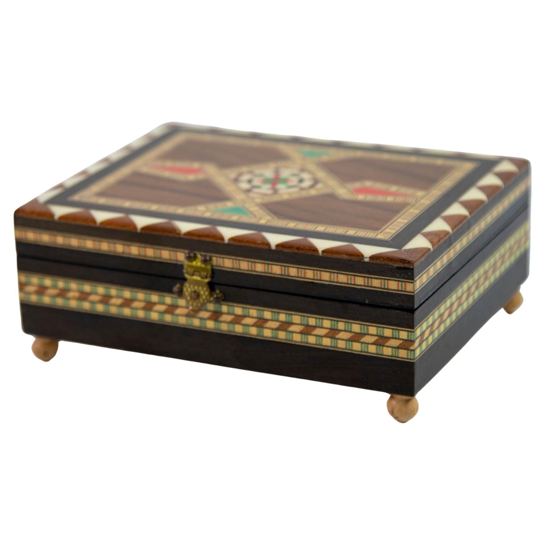 Granada Moorish Spain Inlaid Marquetry Jewelry Music Box For Sale