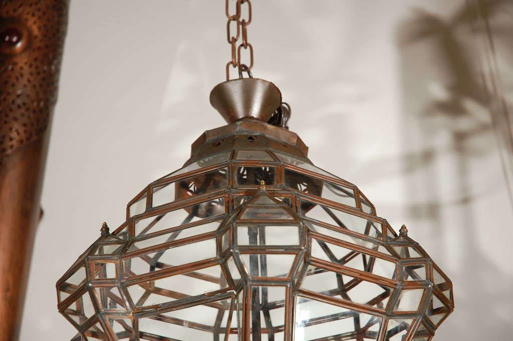 Hand-Crafted Vintage Moroccan Clear Glass Lantern Moorish Granada Style For Sale