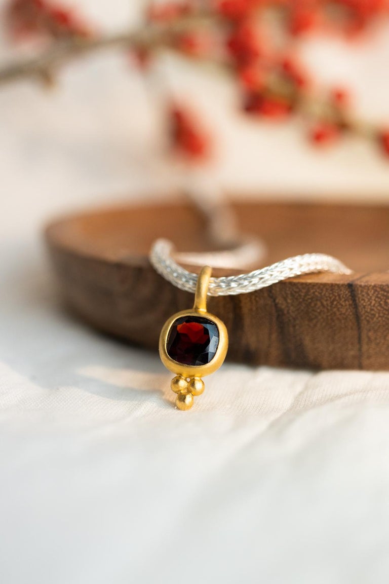 Garnet pendant Facetted 925 Sterling Silver vermeil gold For Sale at ...