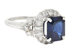Granat Bros. 1950s 3.70 Carats No-Heat Sapphire Diamond Platinum Vintage Ring