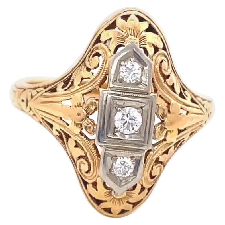 Granat Brothers Art Deco Diamond Gold Three-Stone Navette Ring