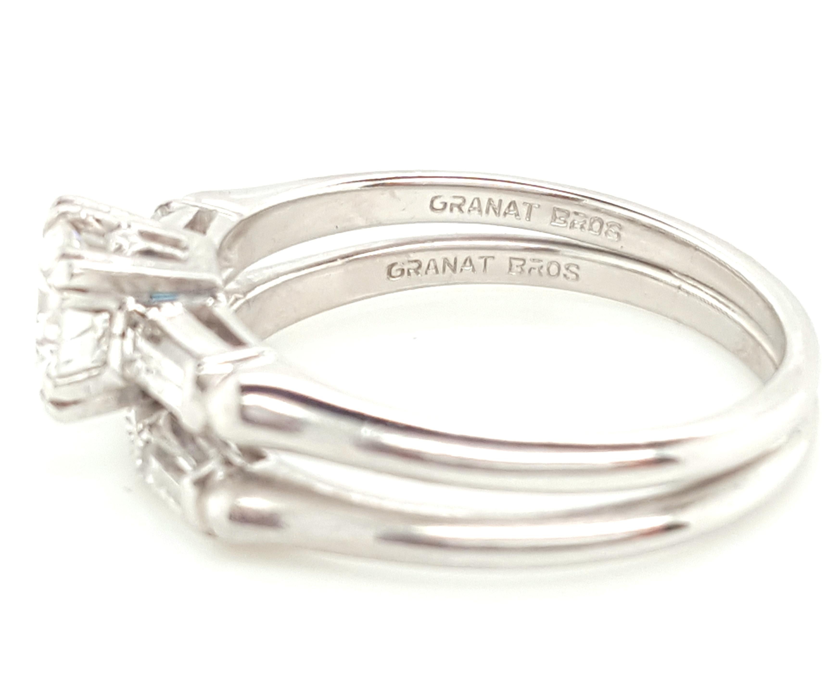 Granat Brothers Platinum Vintage Style Diamond Wedding Set In Good Condition In Addison, TX