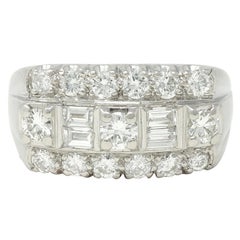 Granat Mid-Century 1,55 CTW Diamant Platin Vintage Dreireihiger Ring mit Granat
