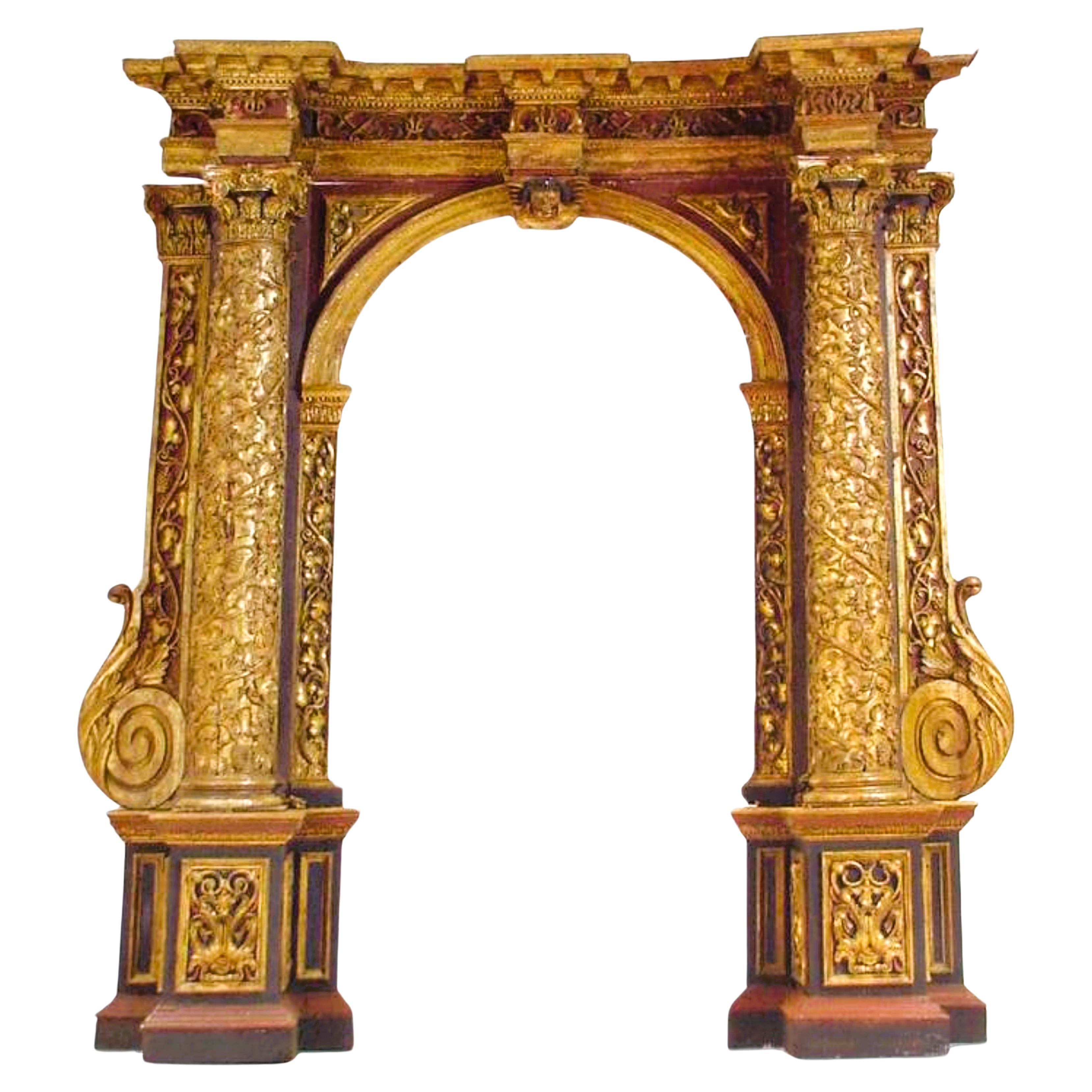 Grand 17th C. Viennese Baroque Archway Wood Door Surround Architectural Element For Sale