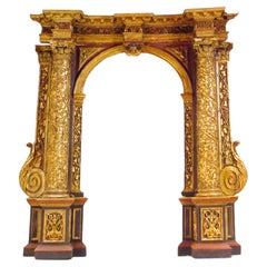 Antique Grand 17th C. Viennese Baroque Archway Wood Door Surround Architectural Element