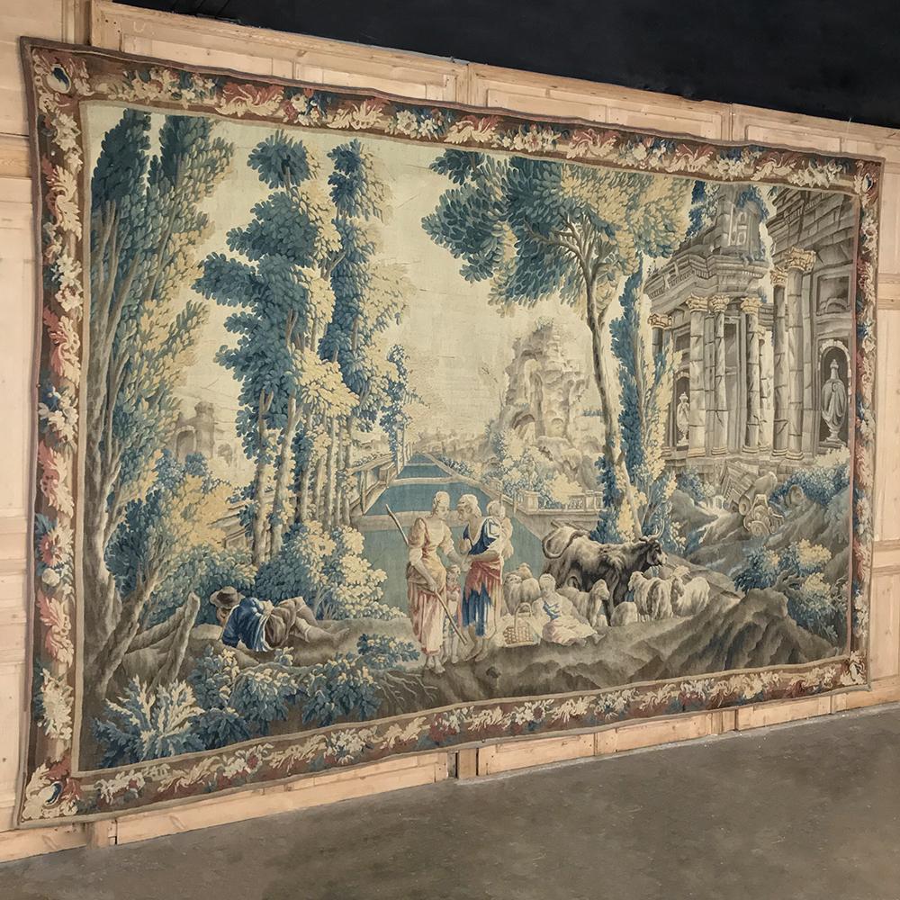 Grand 17th century Oudenaarde tapestry is a work of art that only the masters of Flanders could produce. Works from the region were in demand the world over, including kings, dukes, earls and other nobles who wanted the best quality to adorn their
