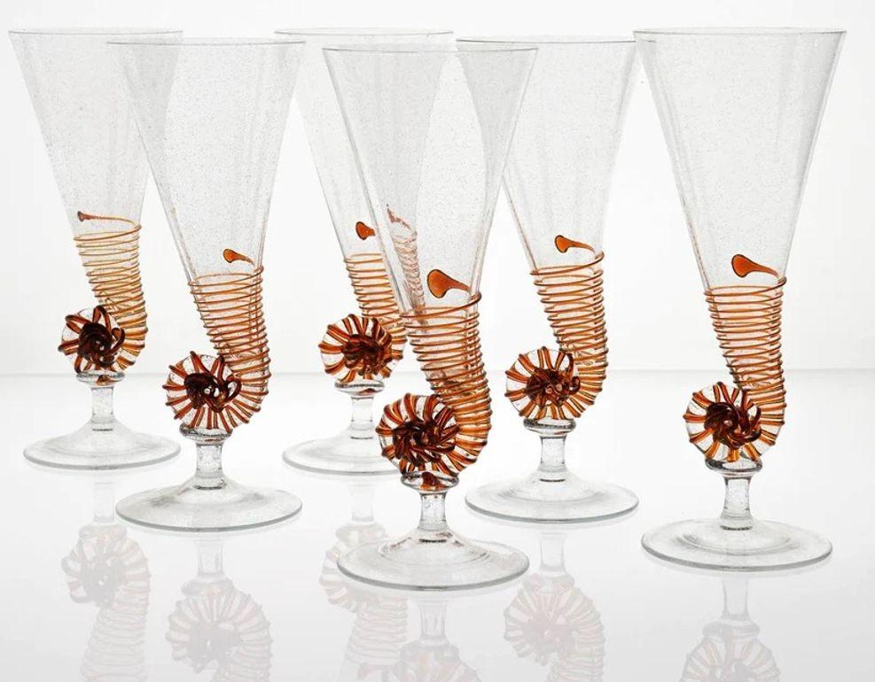 Grand 18 Cenedese Nautilus Flutes Set, Murano Glass. Unique and unrepeatable In Excellent Condition For Sale In Tavarnelle val di Pesa, Florence