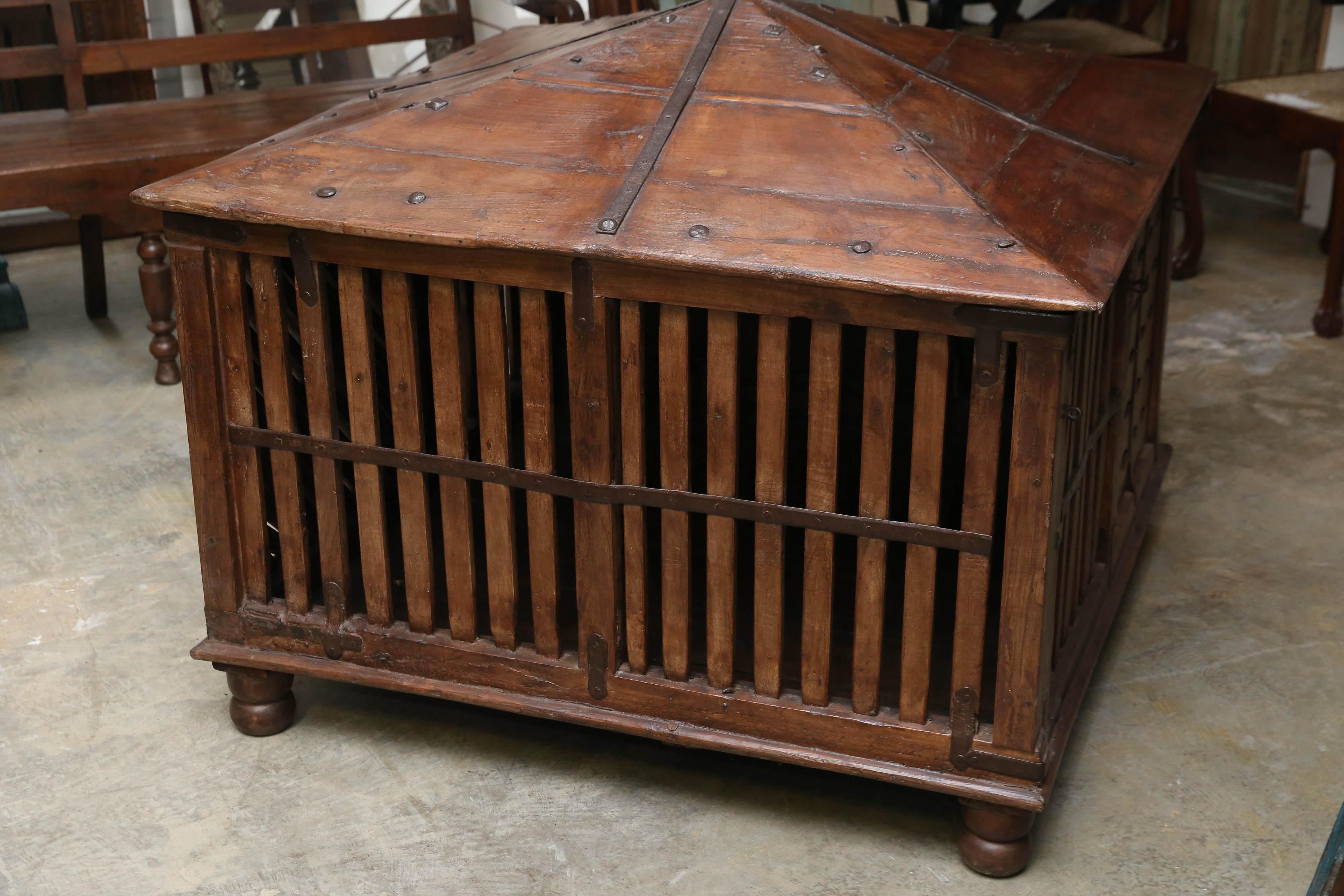 Grand 1890s Reinforced Solid Teak Wood Dog House from a Settler's Home For Sale 1