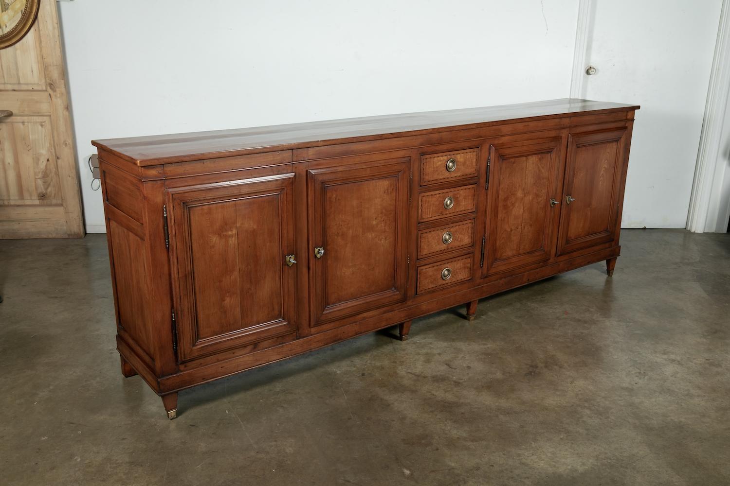Grand 18th Century French Louis XVI Period Enfilade Buffet with Fruitwood Inlay In Good Condition In Birmingham, AL