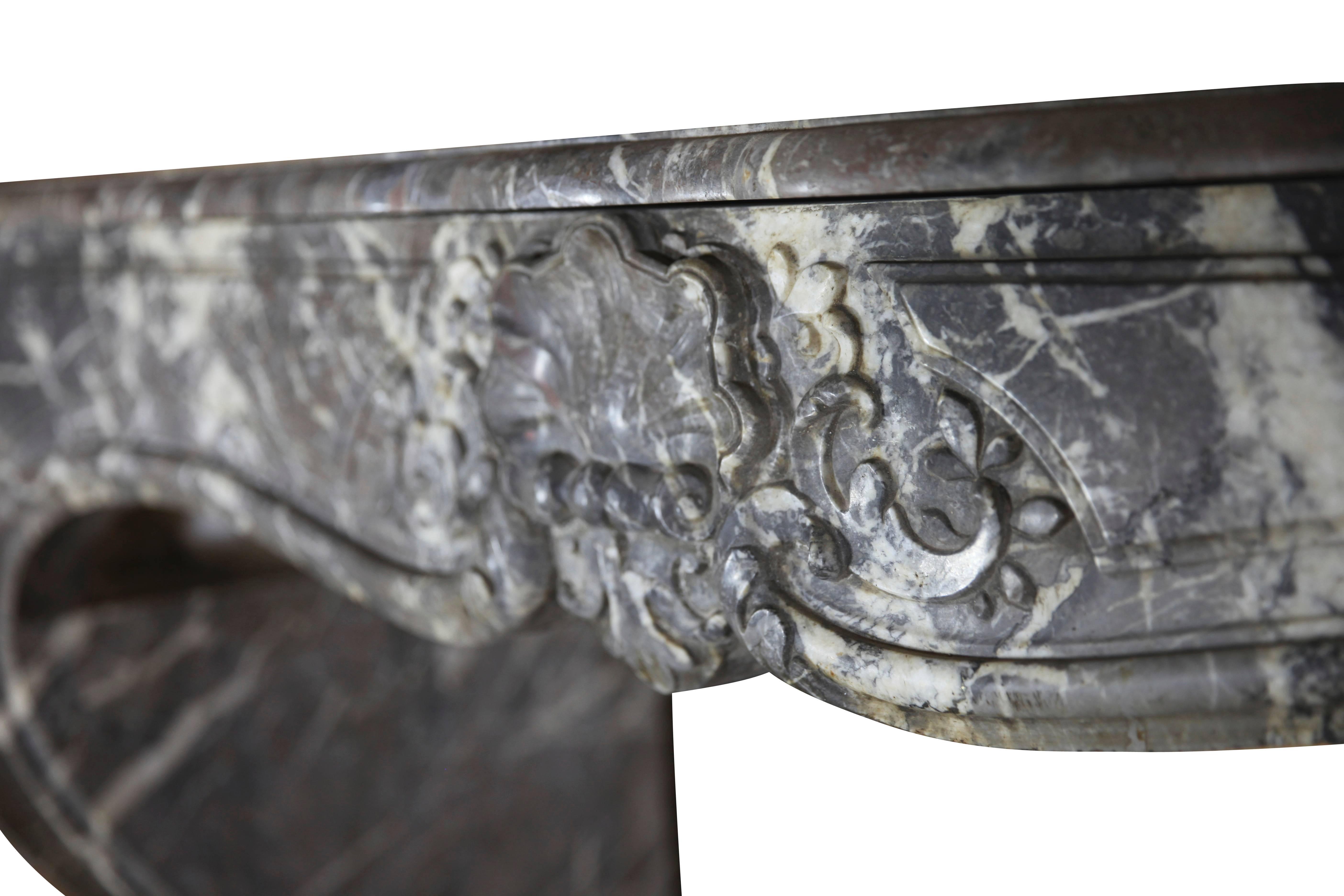 Gran Marco de Chimenea Antiguo de Mármol Gris Saint-Anne del Siglo XVIII en venta 3