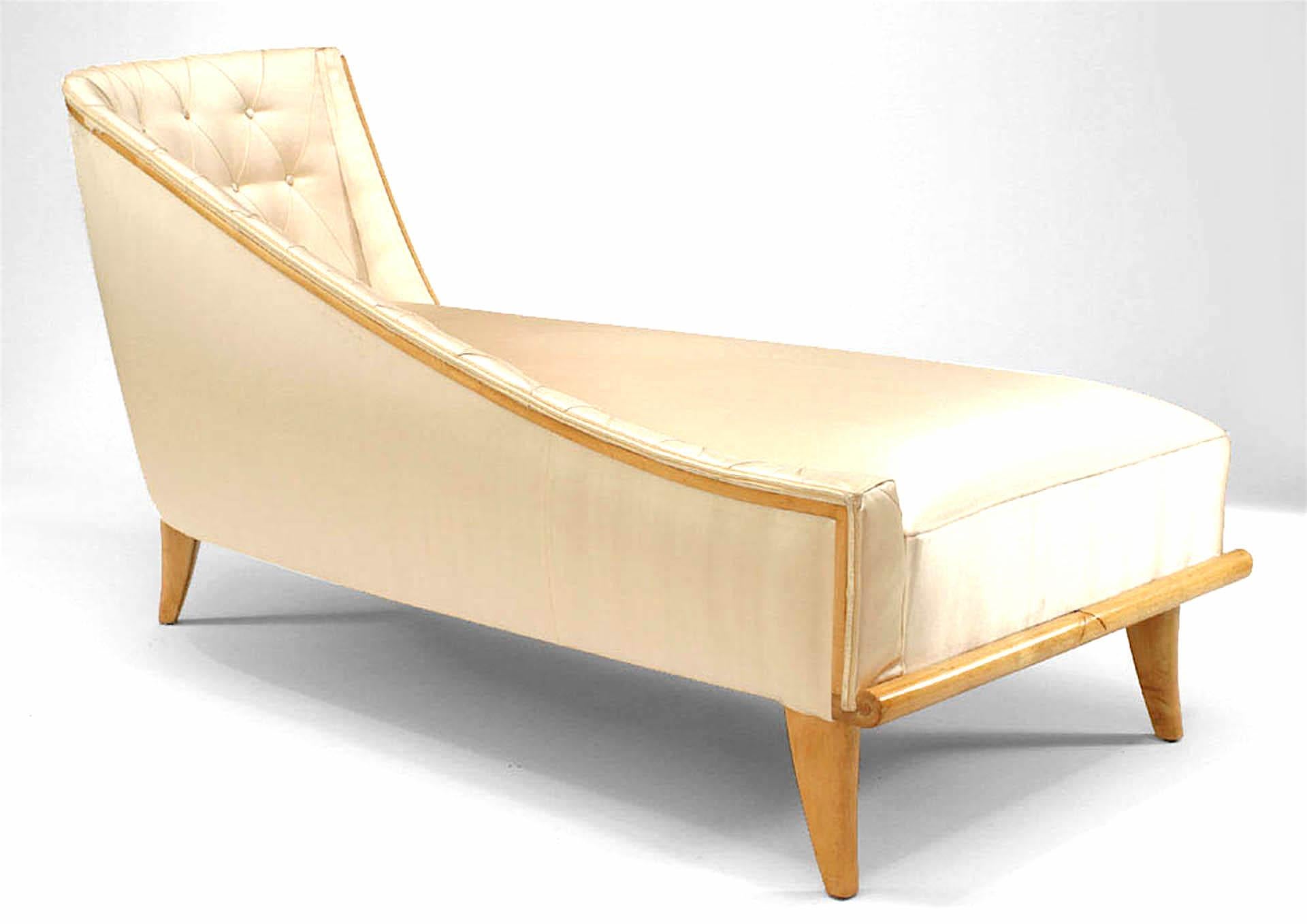 French Sycamore Champagne Satin Chaise For Sale 2