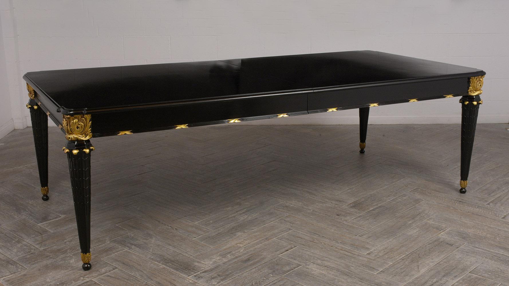 Grand 1950s Ebonized Extendable Dining Room Table in Regency Style 3