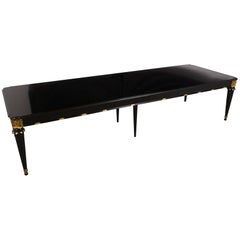 Grand 1950s Ebonized Extendable Dining Room Table in Regency Style