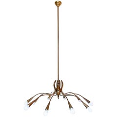 Grand 1950s Italian Spider Chandelier in Brass by Oscar Torlasco