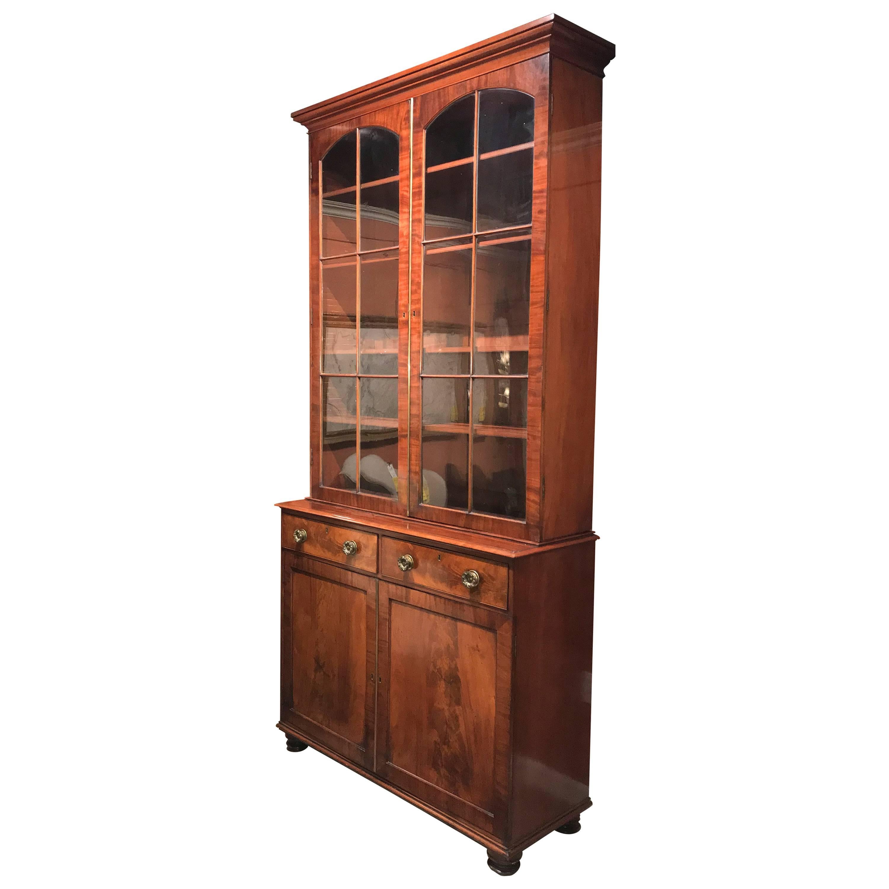 Grand 19th Century English Two-Piece Mahogany Stepback Bookcase or China Cabinet For Sale