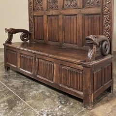 Grand 19th Century Flemish Renaissance Hall Bench