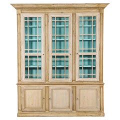 Grand 19th Century French Bleached Pine Bookcase with Painted Interior