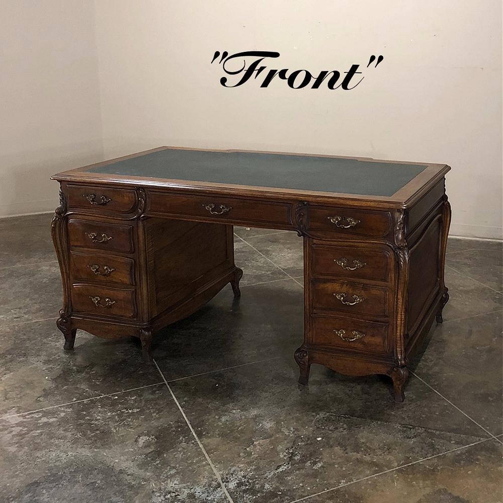 Hand-Crafted Grand 19th Century French Louis XIV Walnut Carved Partner's Desk