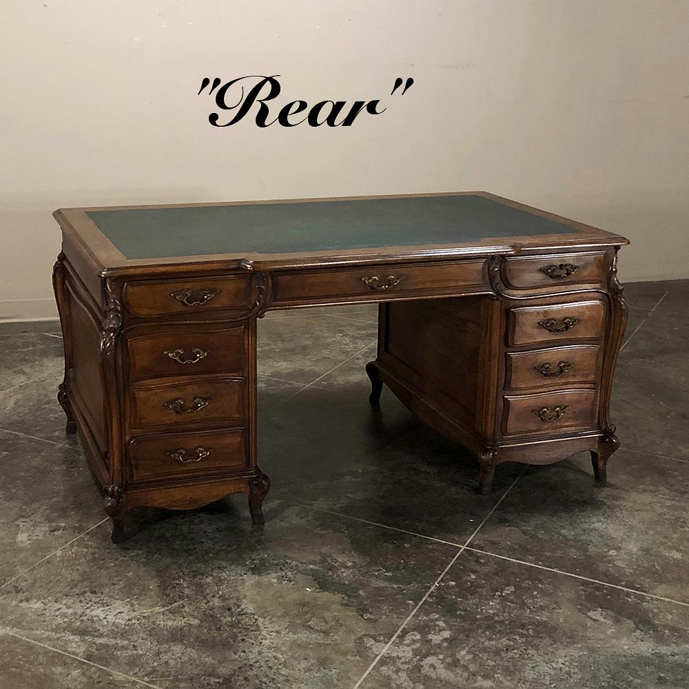 Grand 19th Century French Louis XIV Walnut Carved Partner's Desk In Good Condition In Dallas, TX