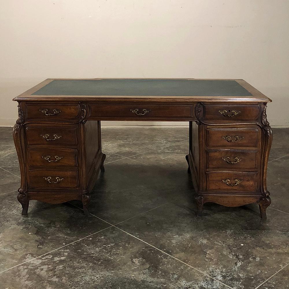 Late 19th Century Grand 19th Century French Louis XIV Walnut Carved Partner's Desk