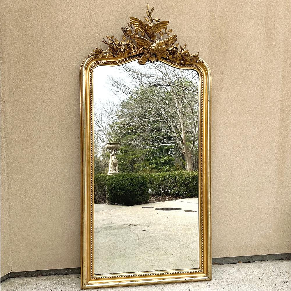 Hand-Crafted Grand 19th Century French Louis XVI Gilded Mirror For Sale