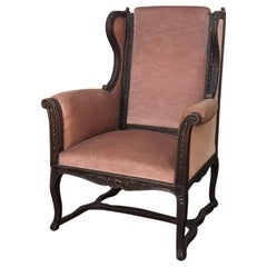 Grand 19th Century French Louis XVI Hand Carved Armchair Bergère with Mohair