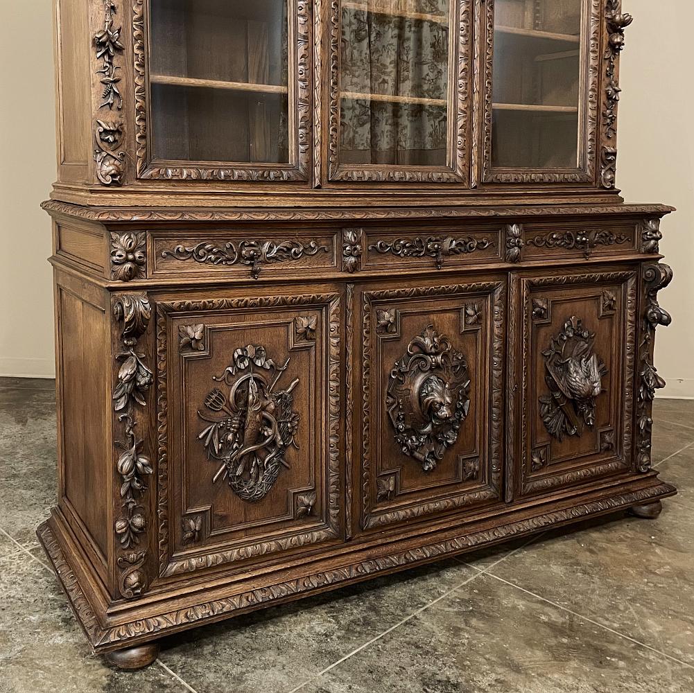 Glass Grand 19th Century French Renaissance Revival Triple Hunt Bookcase