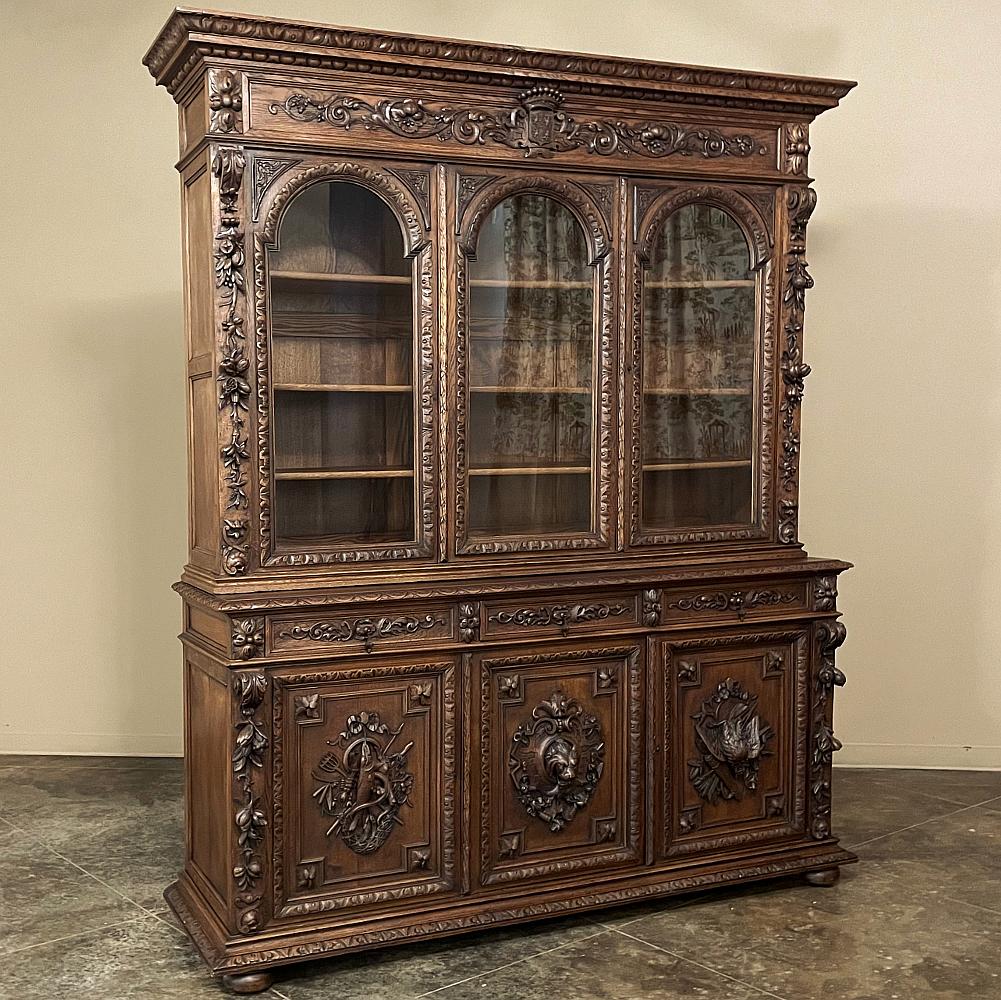 Grand 19th Century French Renaissance Revival Triple Hunt Bookcase 2