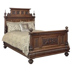 Grand 19th Century French Walnut Renaissance Revival Queen Bed