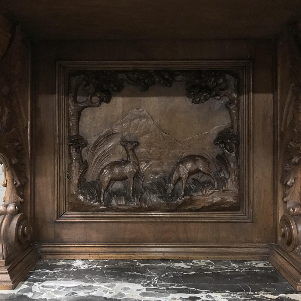 Grand 19th Century Italian Renaissance Walnut Marble Top Two-Tiered Hunt Buffet 6