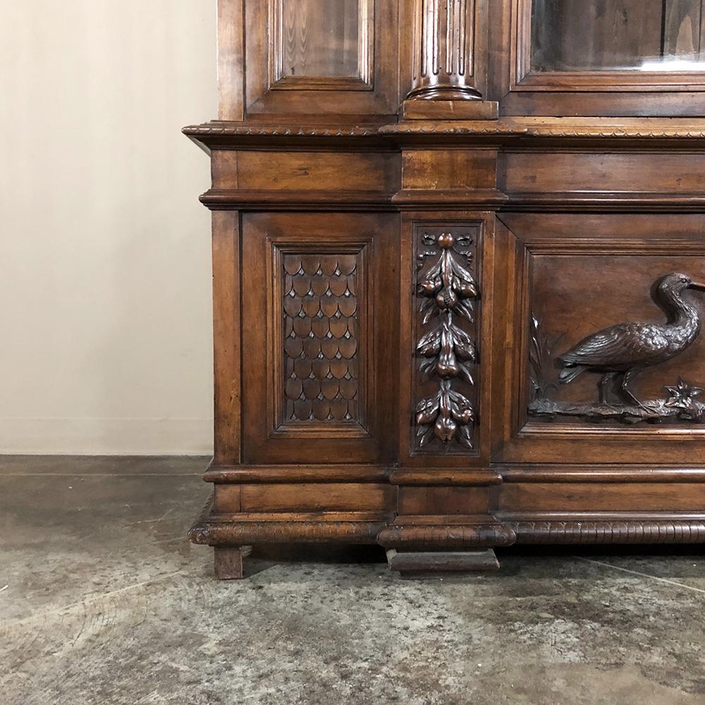 Grand 19th Century Italian Walnut Renaissance Bookcase with Hunt Wildlife Scenes In Good Condition For Sale In Dallas, TX