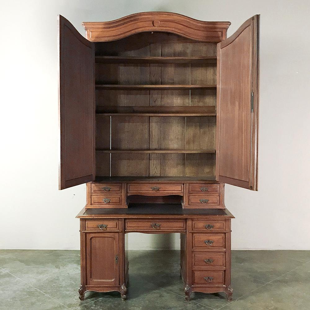 French Grand 19th Century Louis Philippe Mahogany Desk with Bookcase For Sale
