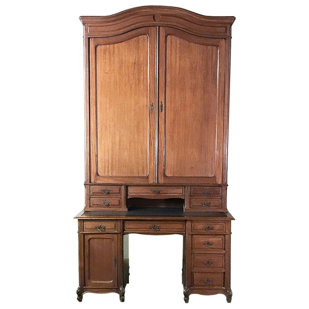 Grand 19th Century Louis Philippe Mahogany Desk with Bookcase For Sale